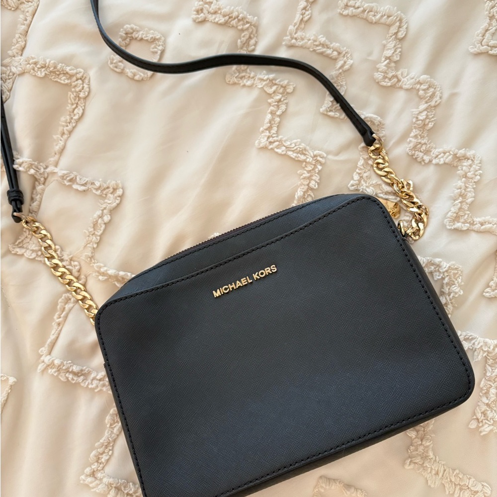 Michael Kors Black Crossbody Bag with Gold Accents